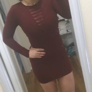 Windsor maroon bodycon dress with sheer